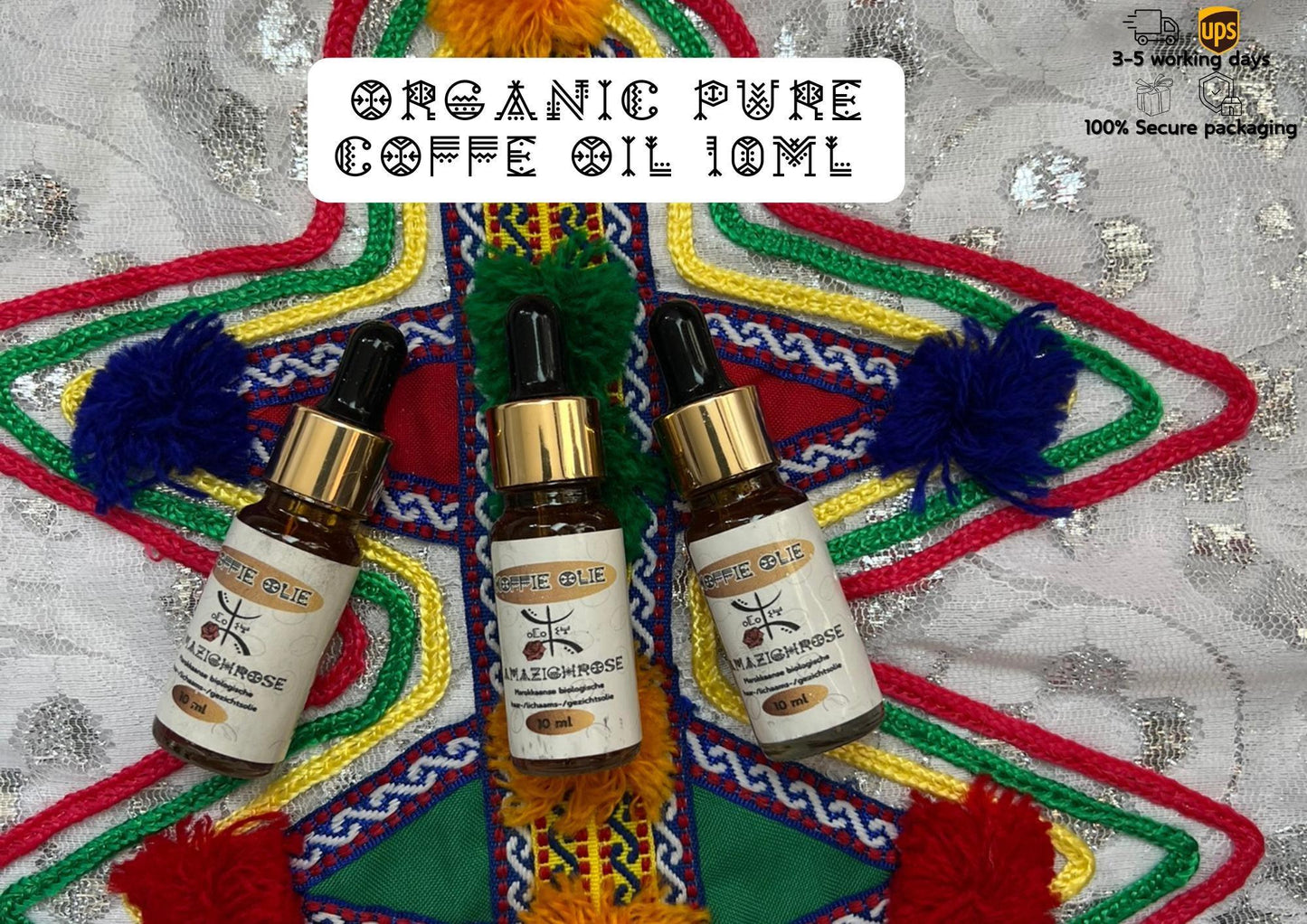 Natural Oils: Rose, Argan, Rosemary & Coffee - Pure Cosmetic Oil for Body, Face And Hair 10 ML Sampl - Amazighrose