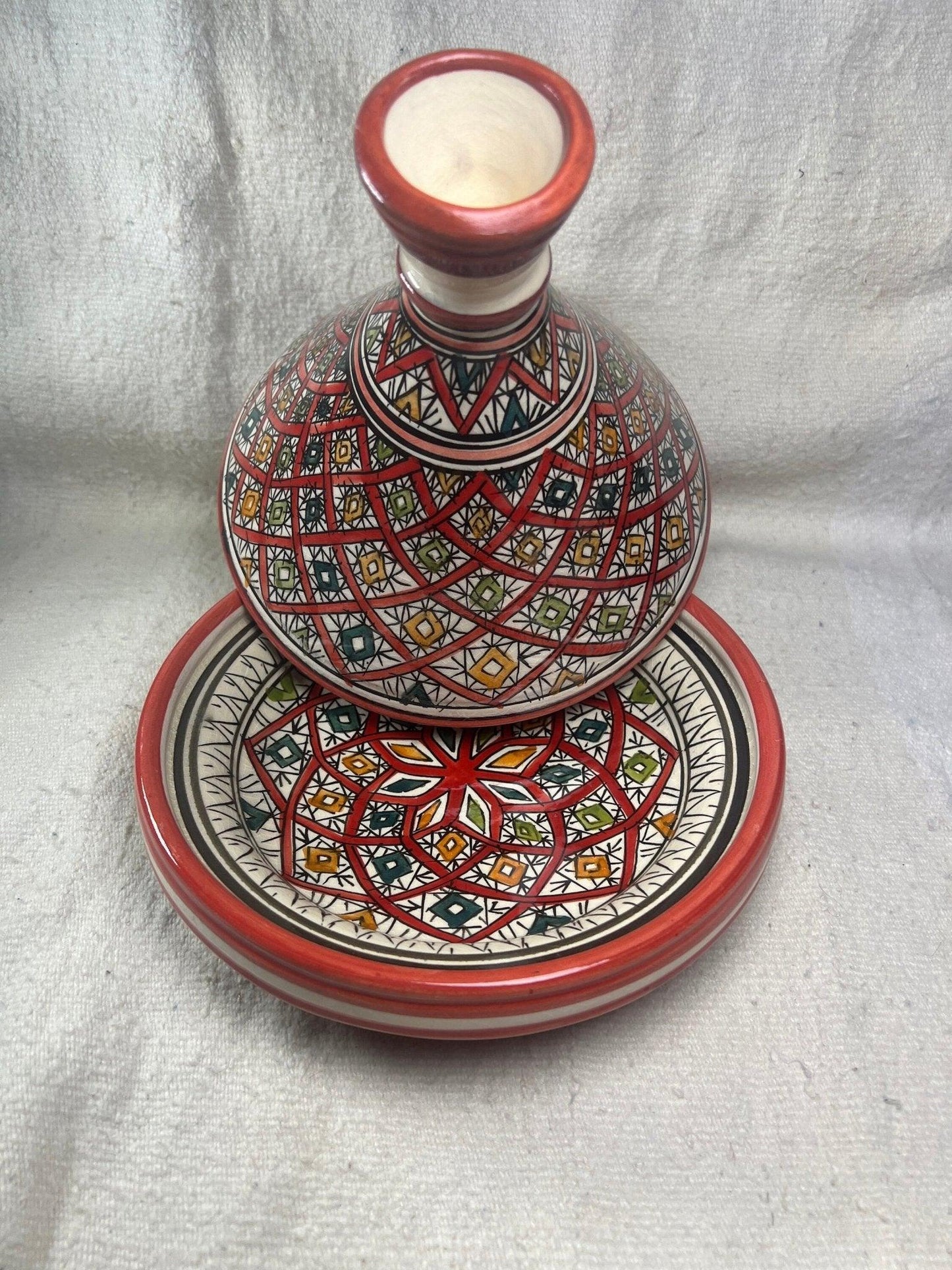 Moroccan Artistry: Handmade Serving Tagine Plate with Lid - Amazighrose