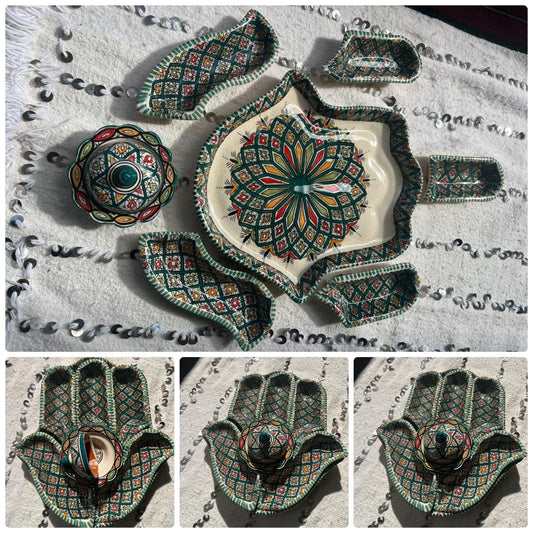 Amazighrose Khmissa Tapas Set: Emerald Green Asfi-Style - Amazighrose
