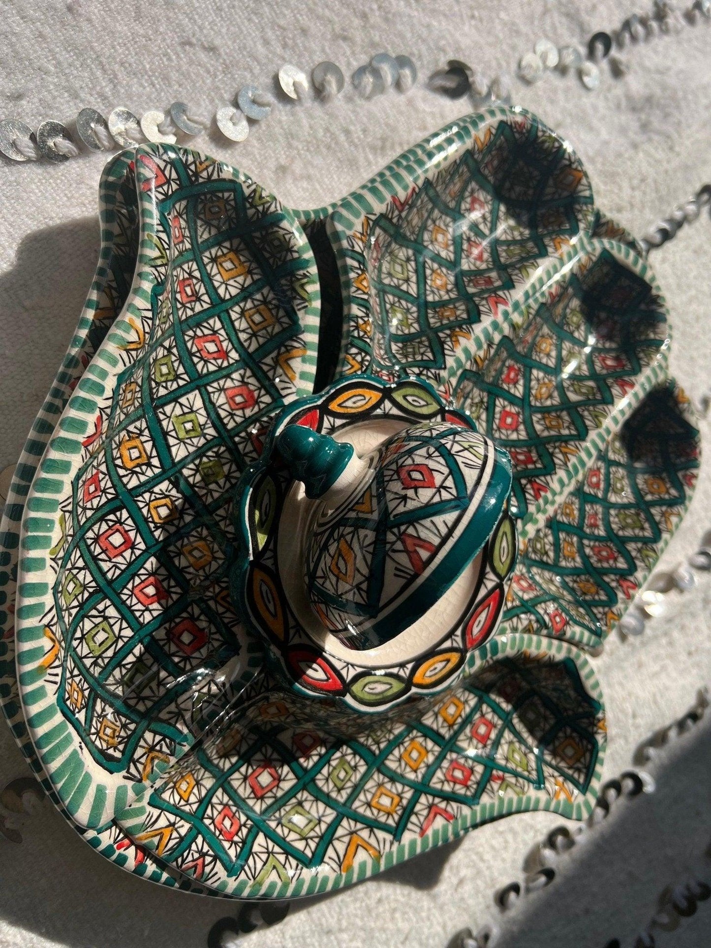 Amazighrose Khmissa Tapas Set: Emerald Green Asfi-Style - Amazighrose