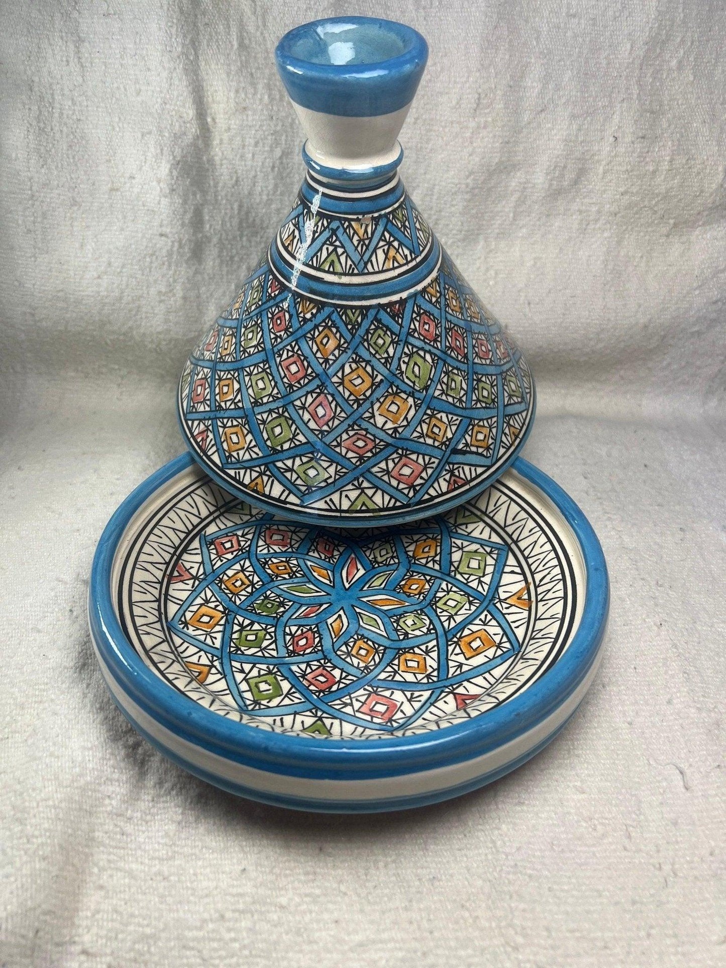 Moroccan Artistry: Handmade Serving Tagine Plate with Lid - Amazighrose