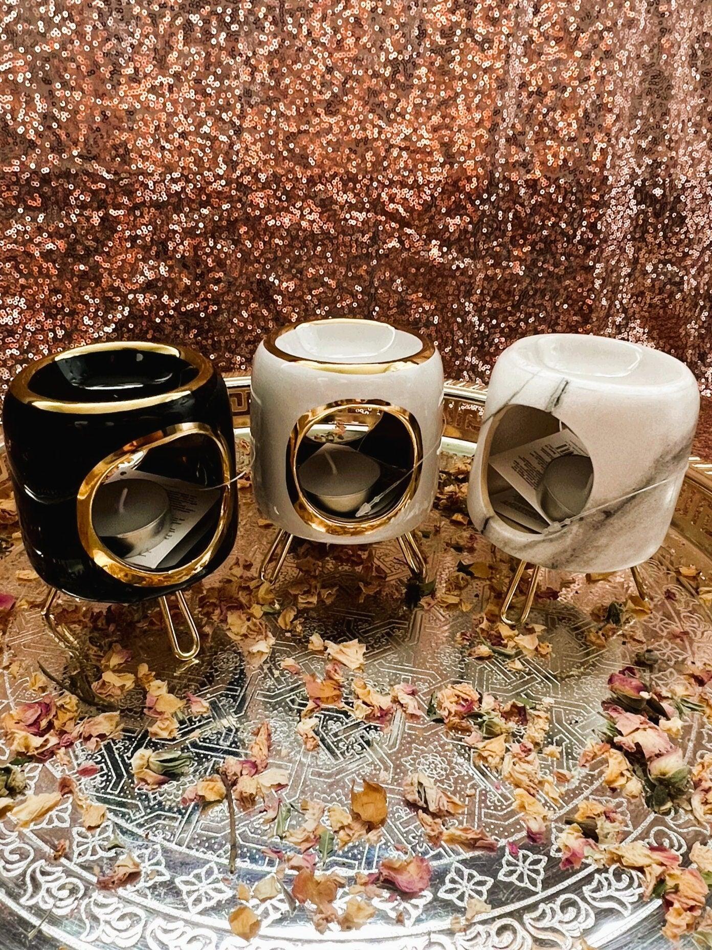 Round Oil Burner with Elegant Gold-Colored Details - Amazighrose