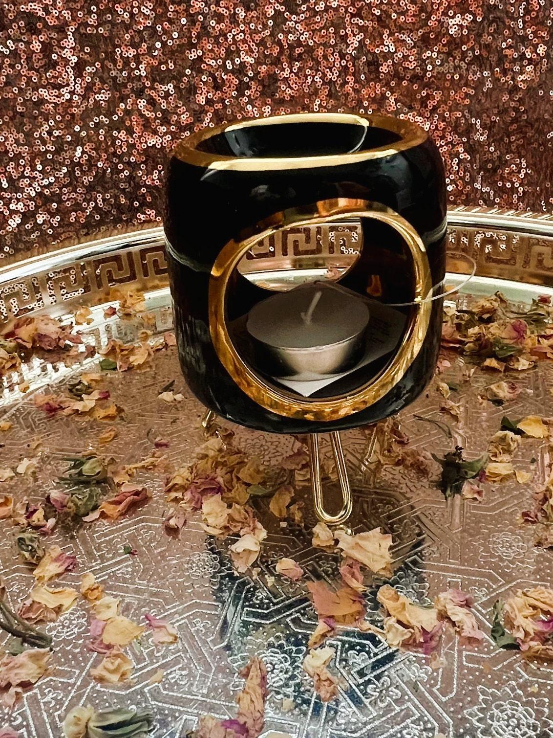 Round Oil Burner with Elegant Gold-Colored Details - Amazighrose