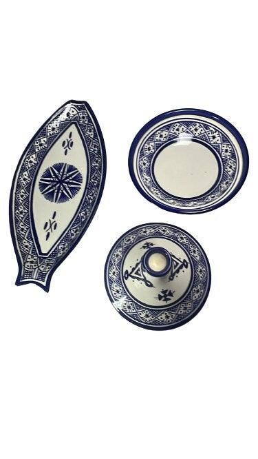 Amazighrose Fes-style Tajine serving set Blue 2pcs - Amazighrose