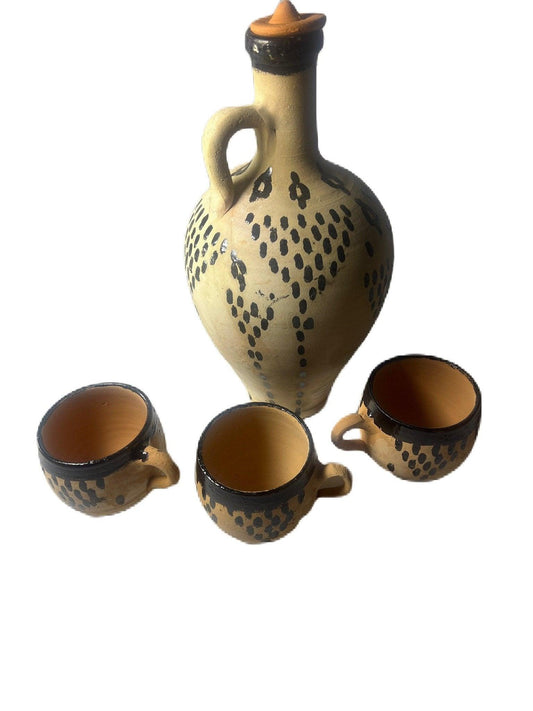 Handmade Berber clay carafe and terracotta cups - Amazighrose