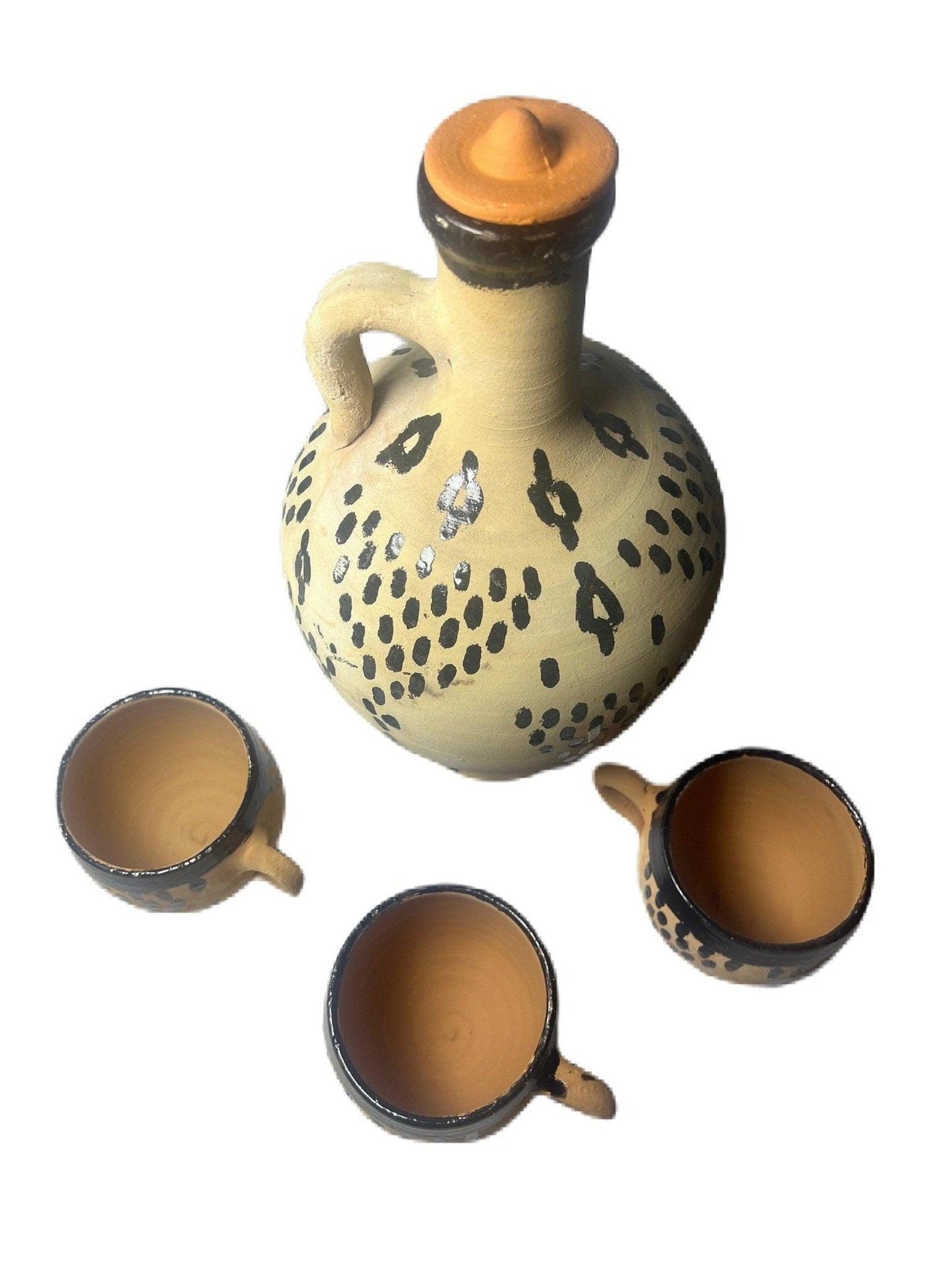 Handmade Berber clay carafe and terracotta cups - Amazighrose