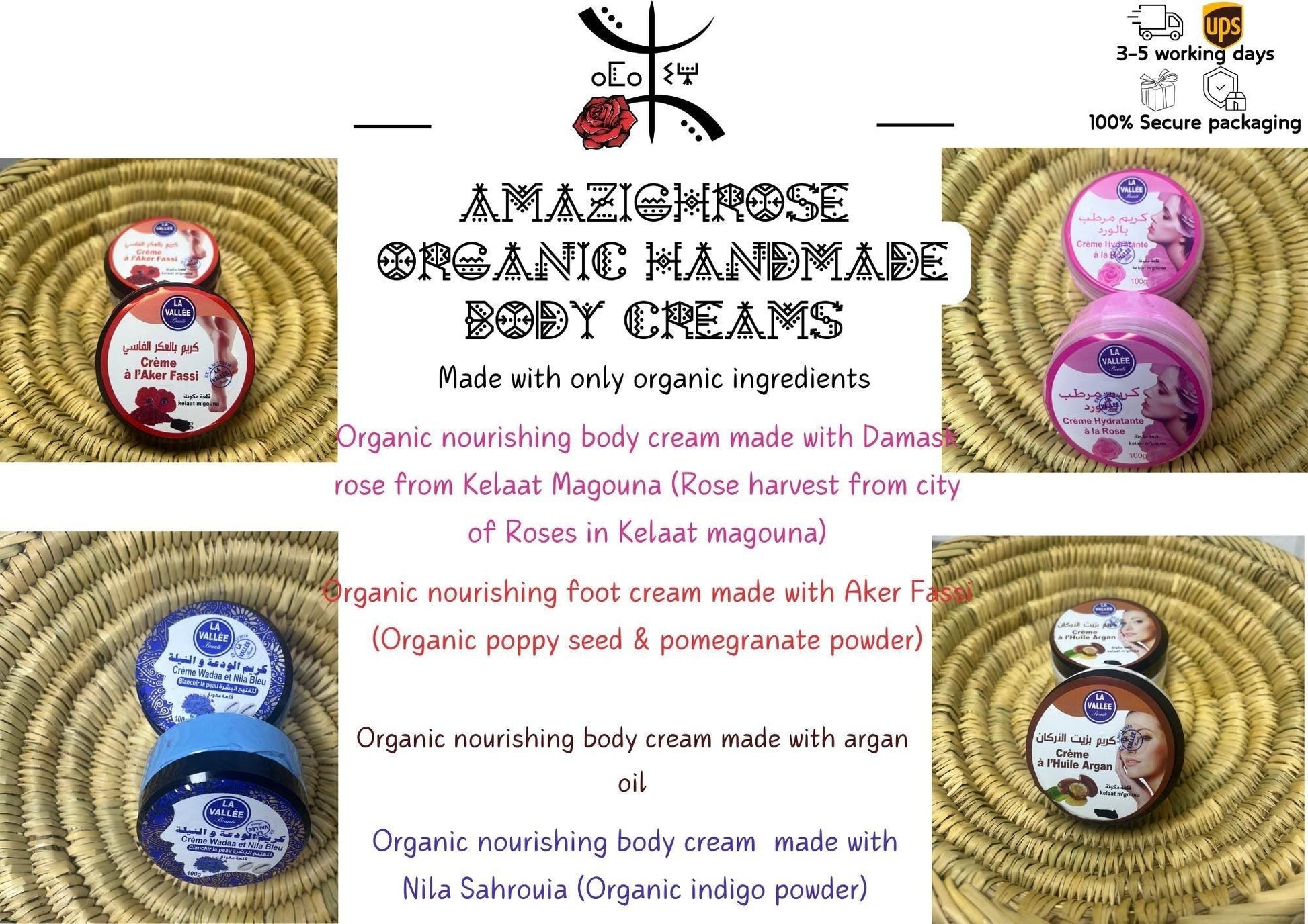Handmade Organic Cream, Argan cream, Nila cream, Rose cream, Aker fassi cream - Amazighrose