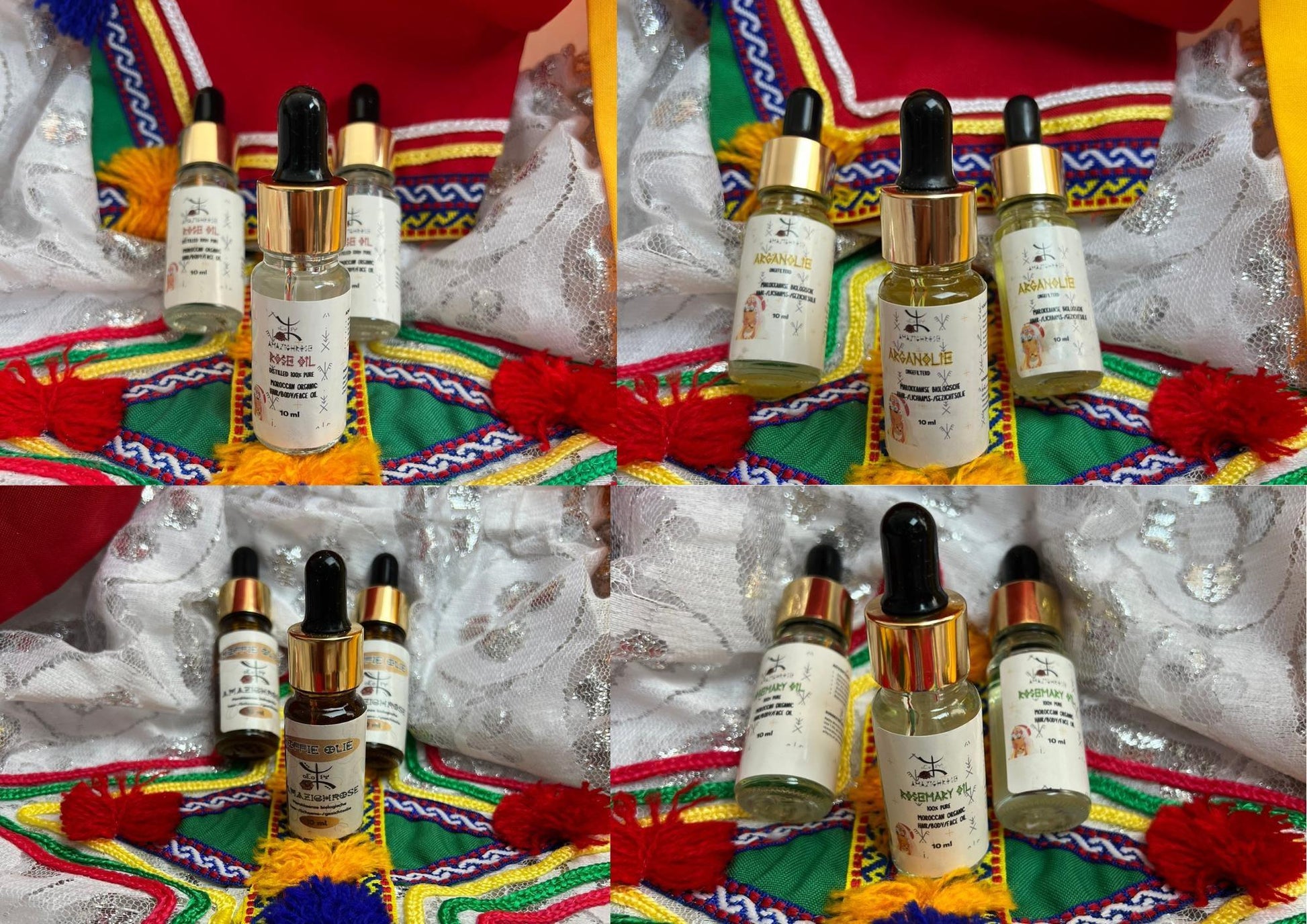 Natural Oils: Rose, Argan, Rosemary & Coffee - Pure Cosmetic Oil for Body, Face And Hair 10 ML Sampl - Amazighrose