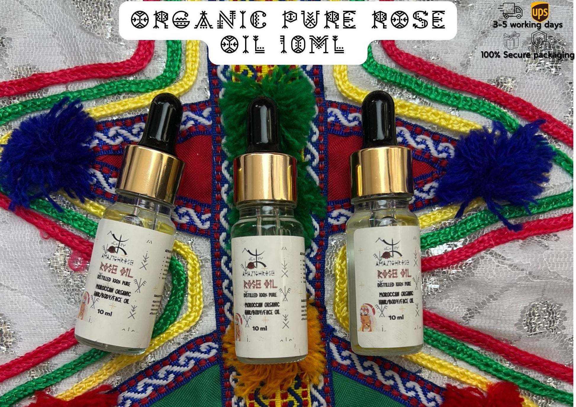 Natural Oils: Rose, Argan, Rosemary & Coffee - Pure Cosmetic Oil for Body, Face And Hair 10 ML Sampl - Amazighrose