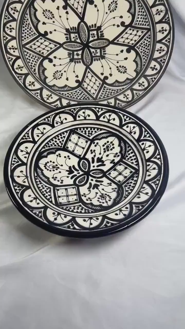 Handmade Moroccan Plate Set - 2-Piece Dining Decoration Tableware - Large & Small Plates - Artistic Serving and Wall Hanging