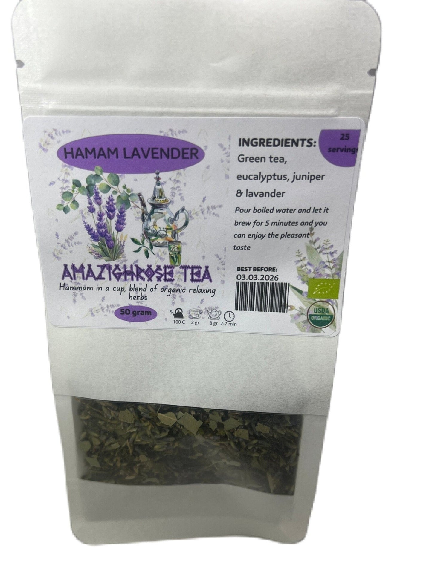 Amazighrose Organic Green Hamam Lavender Tea - Amazighrose