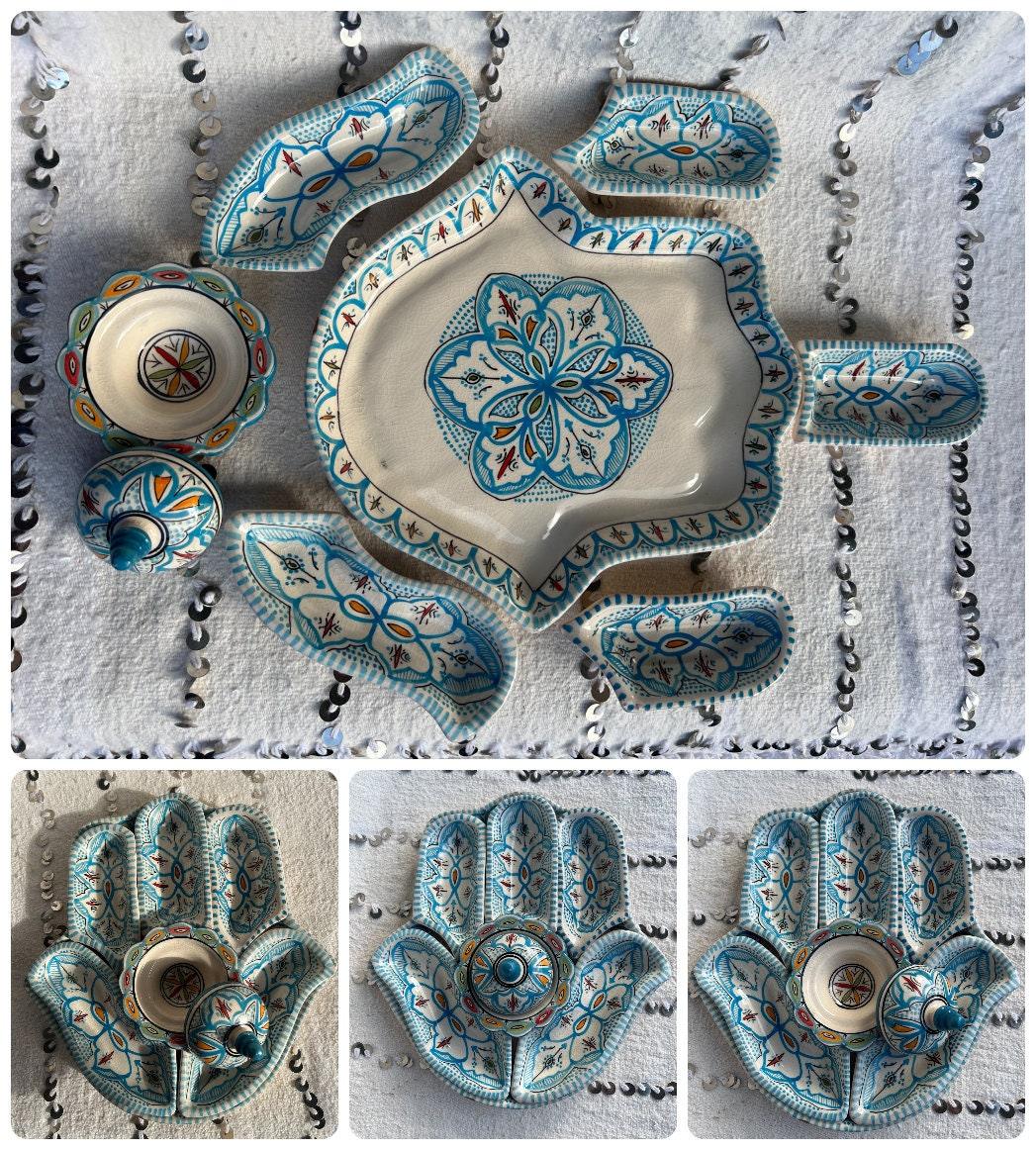Moroccan Ceramic Khmissa Tapas Set: Blue Henna