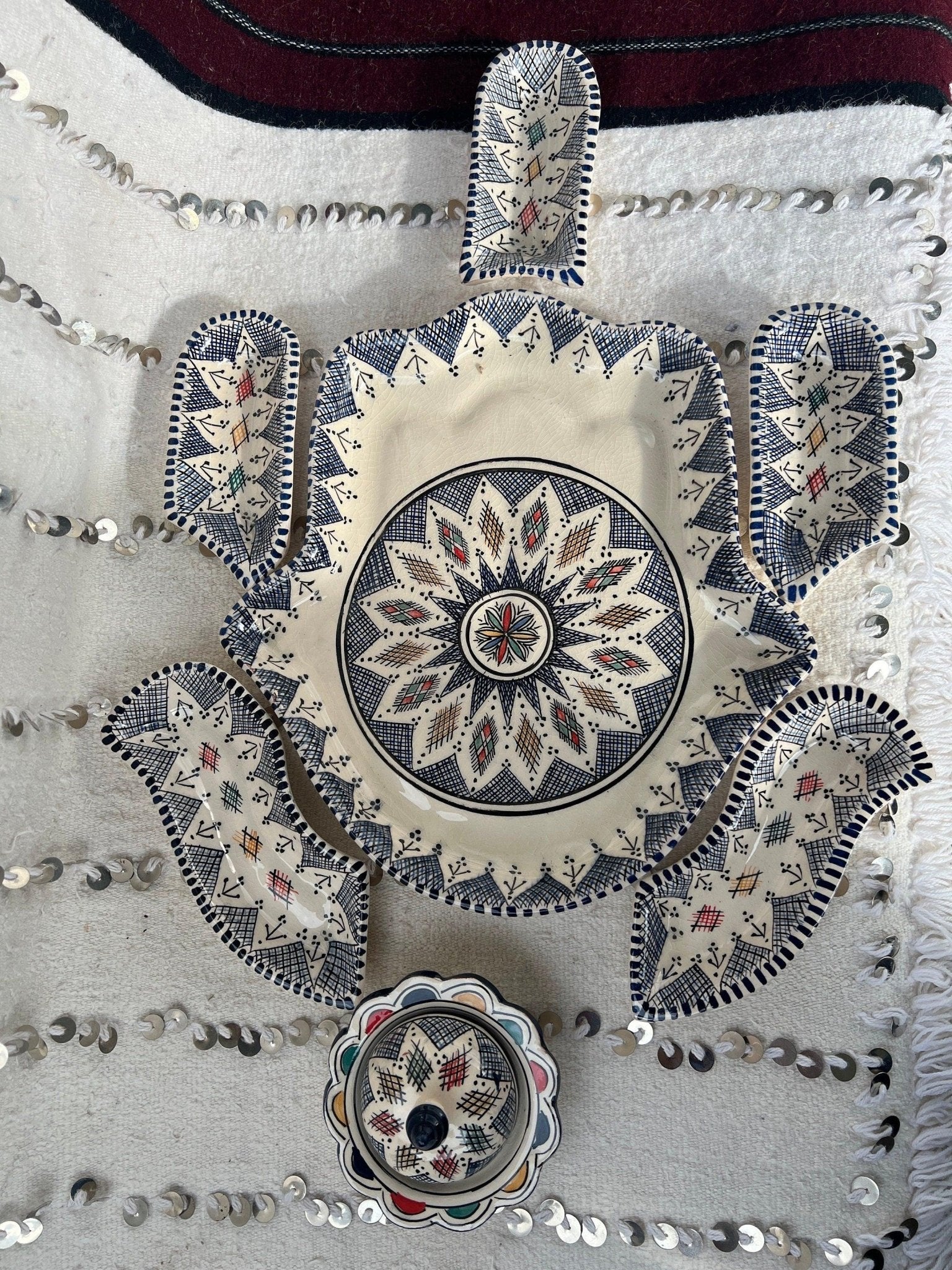 Moroccan Ceramic Khmissa Tapas Set: Blue multicolor Fes-Style - Amazighrose