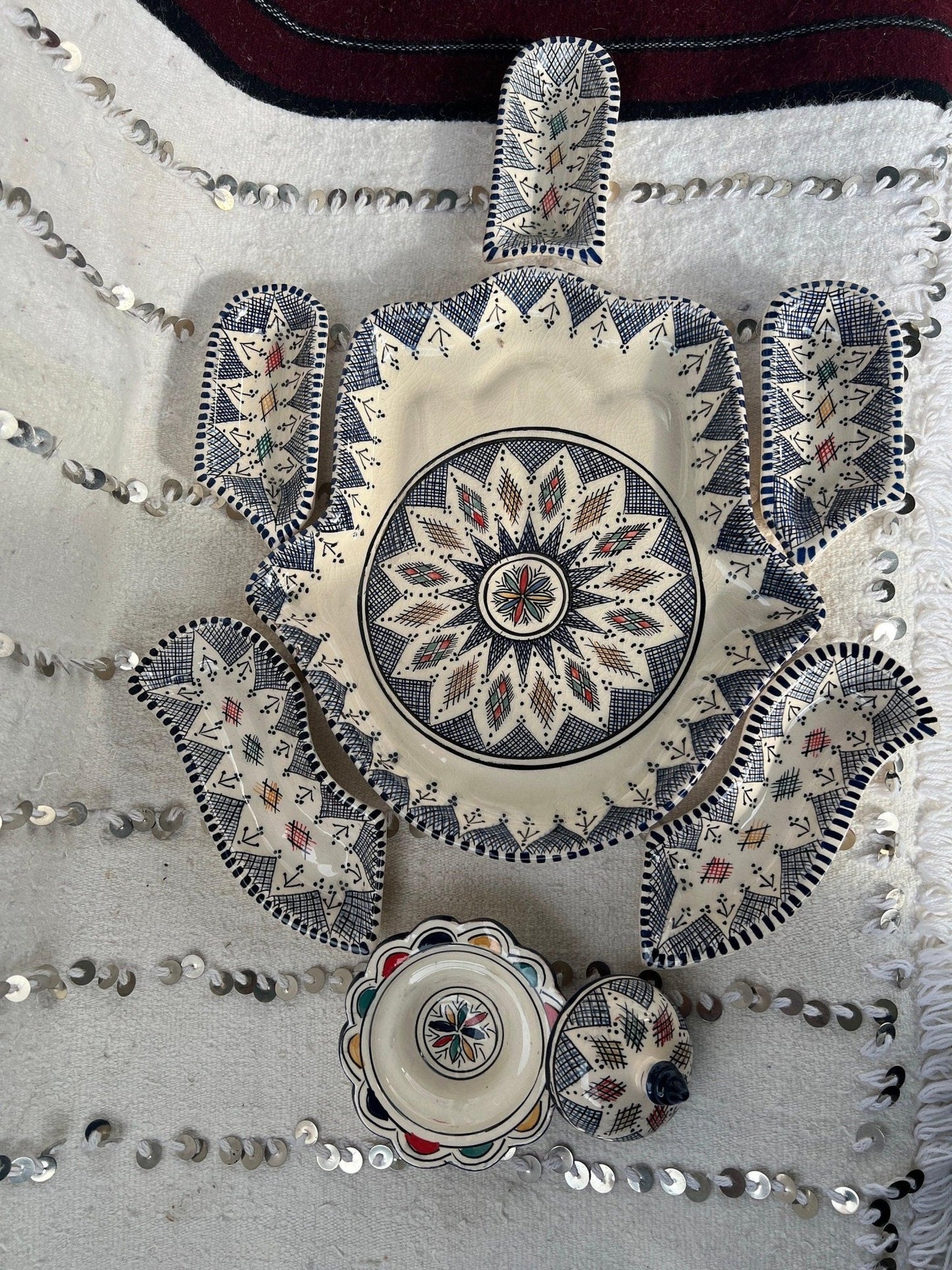 Moroccan Ceramic Khmissa Tapas Set: Blue multicolor Fes-Style - Amazighrose