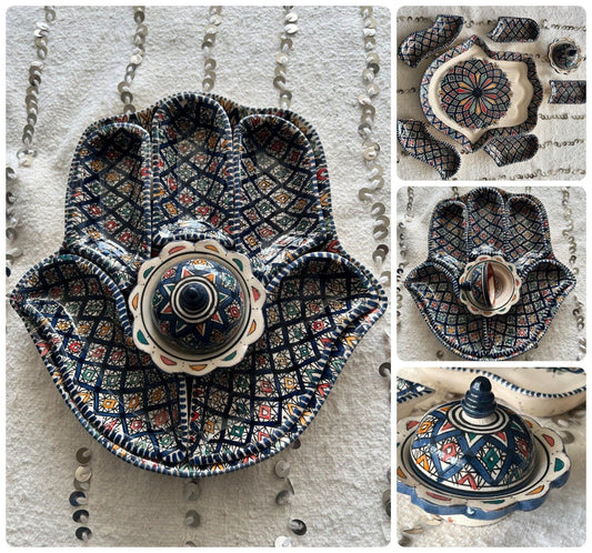 Moroccan Ceramic Khmissa Tapas Set: Darkblue Asfi-Style - Amazighrose