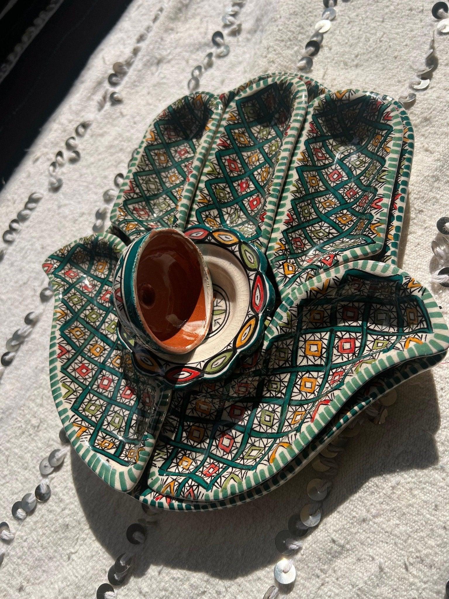 Amazighrose Khmissa Tapas Set: Emerald Green Asfi-Style - Amazighrose