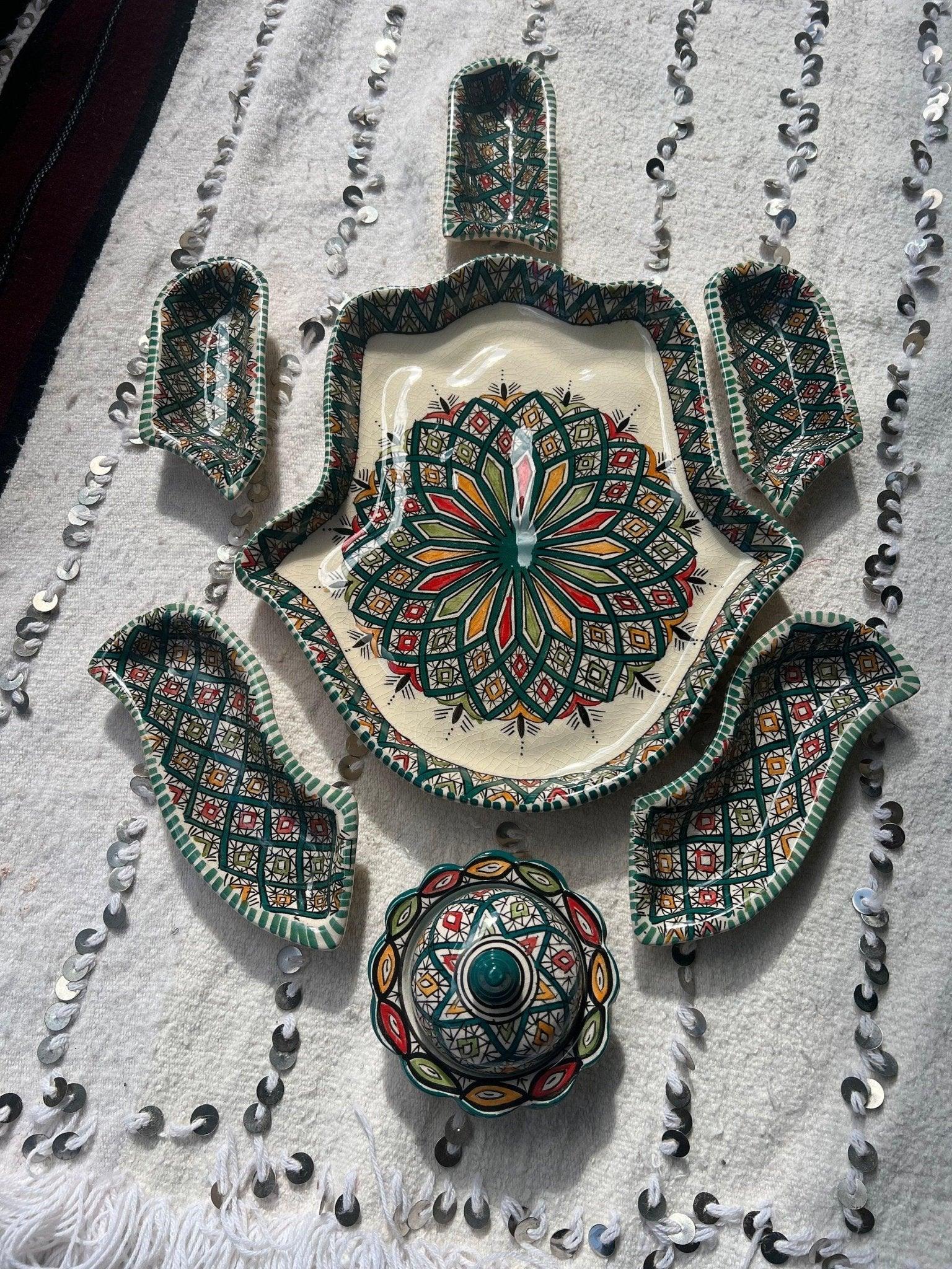 Amazighrose Khmissa Tapas Set: Emerald Green Asfi-Style - Amazighrose