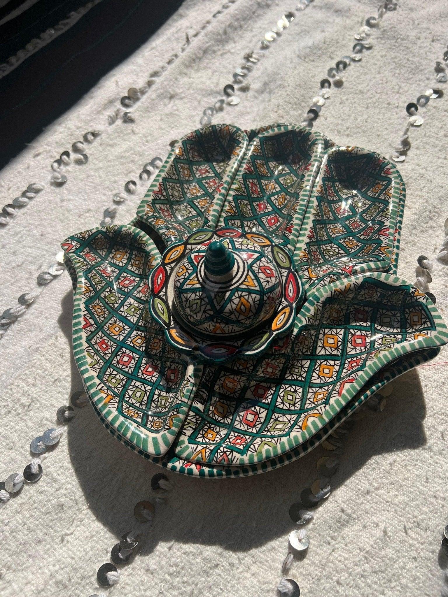 Amazighrose Khmissa Tapas Set: Emerald Green Asfi-Style - Amazighrose