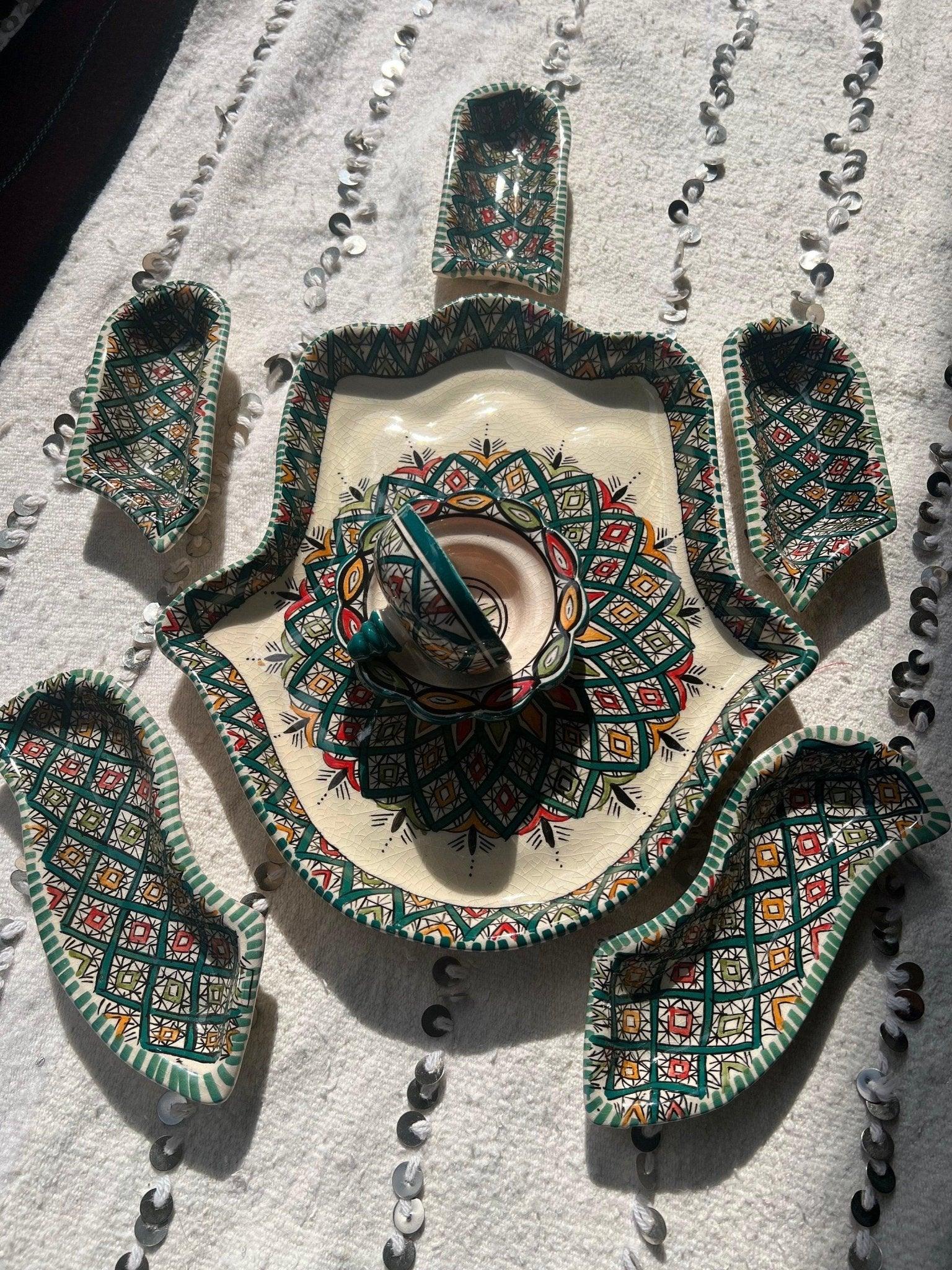 Amazighrose Khmissa Tapas Set: Emerald Green Asfi-Style - Amazighrose