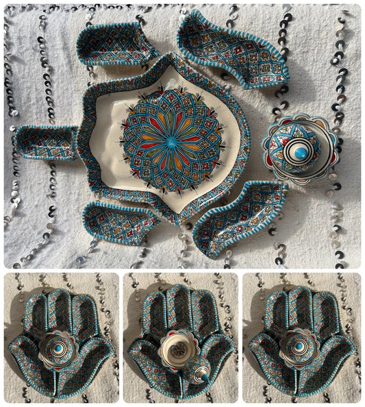 Moroccan Ceramic Khmissa Tapas Set: Light Blue Asfi-Style - Amazighrose