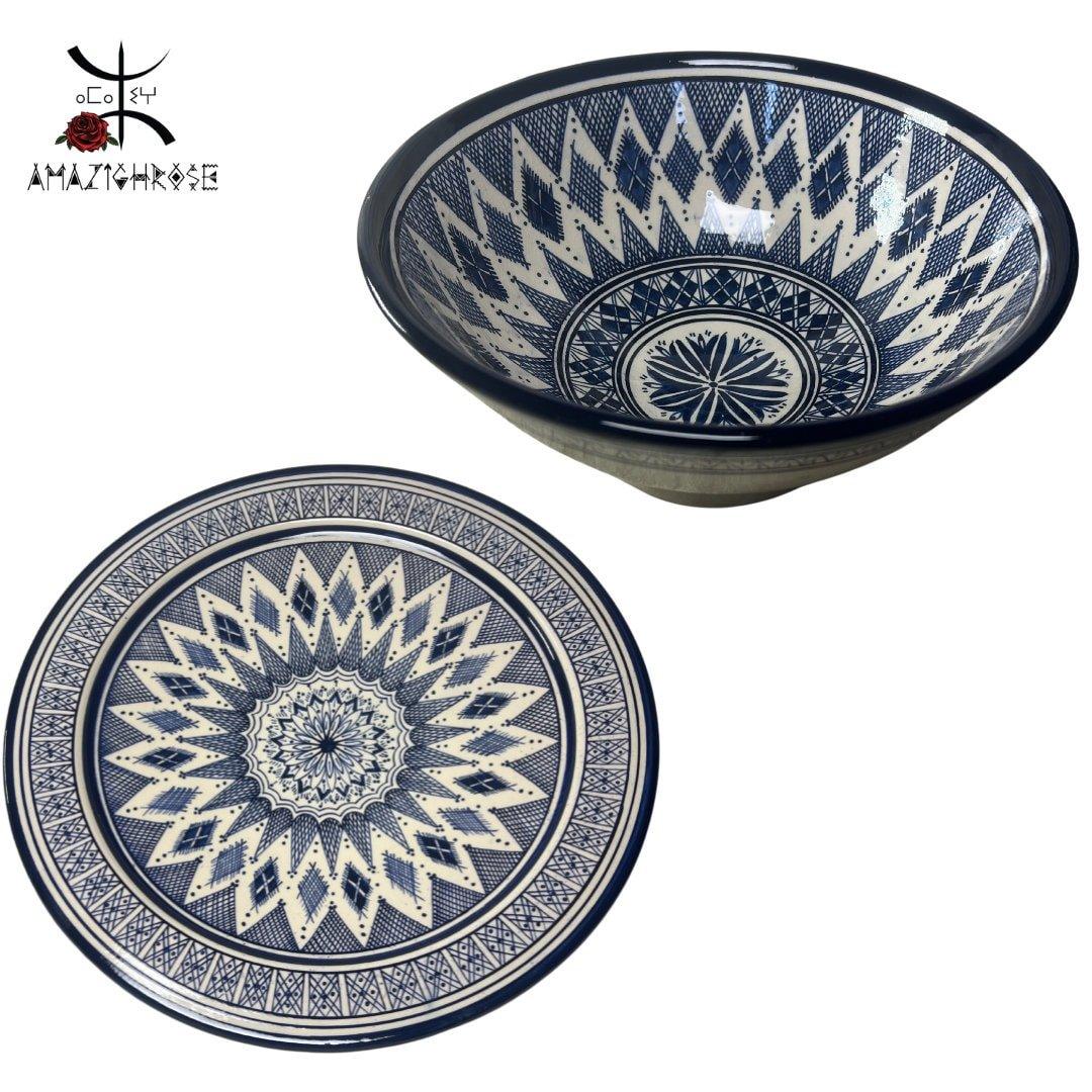 Moroccan Handmade Ceramic Plate 41cm *41cm*13cm with Bowl 25cm *25cm - Amazighrose