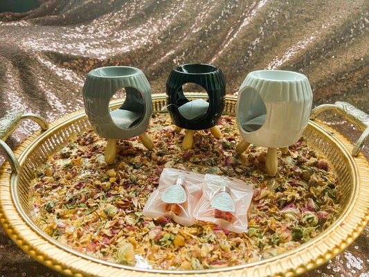 Ribbed Wooden Base Wax Burner - Amazighrose