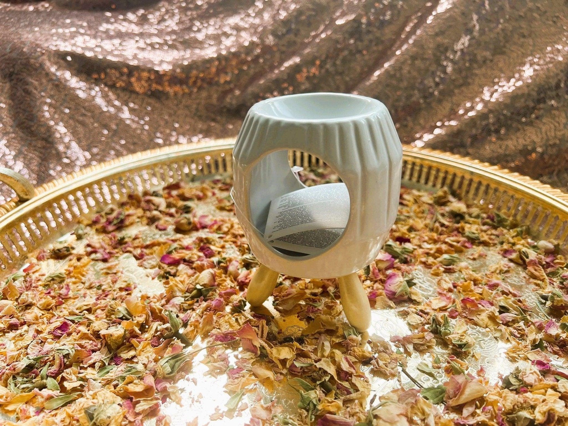 Ribbed Wooden Base Wax Burner - Amazighrose