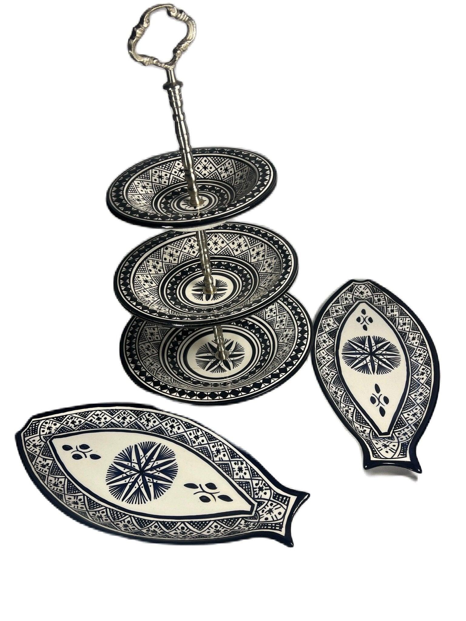 Moroccan Elegance 3-Tier Ceramic Set for High Tea - Amazighrose