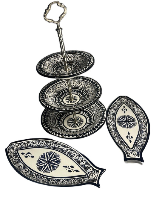 Moroccan Elegance 3-Tier Ceramic Set for High Tea - Amazighrose