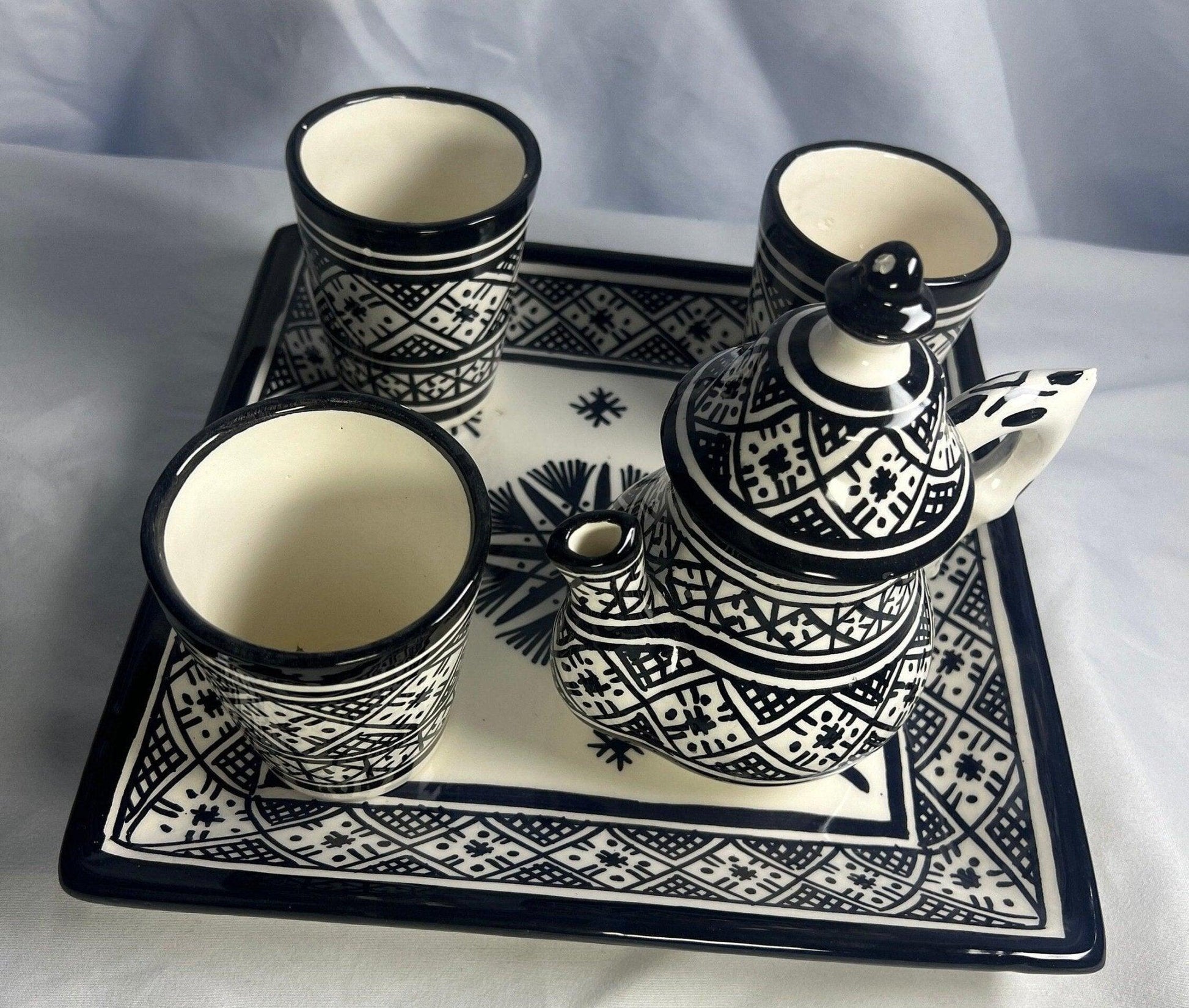 Tea set Fessi-Style black 7pcs - Amazighrose