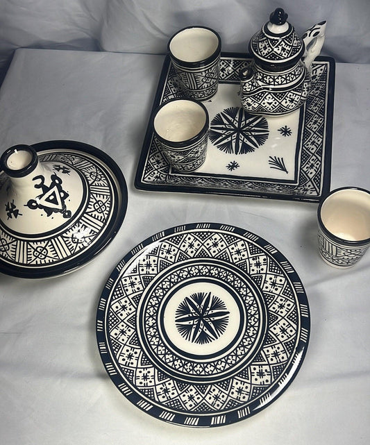 Tea set Fessi-Style black 7pcs - Amazighrose