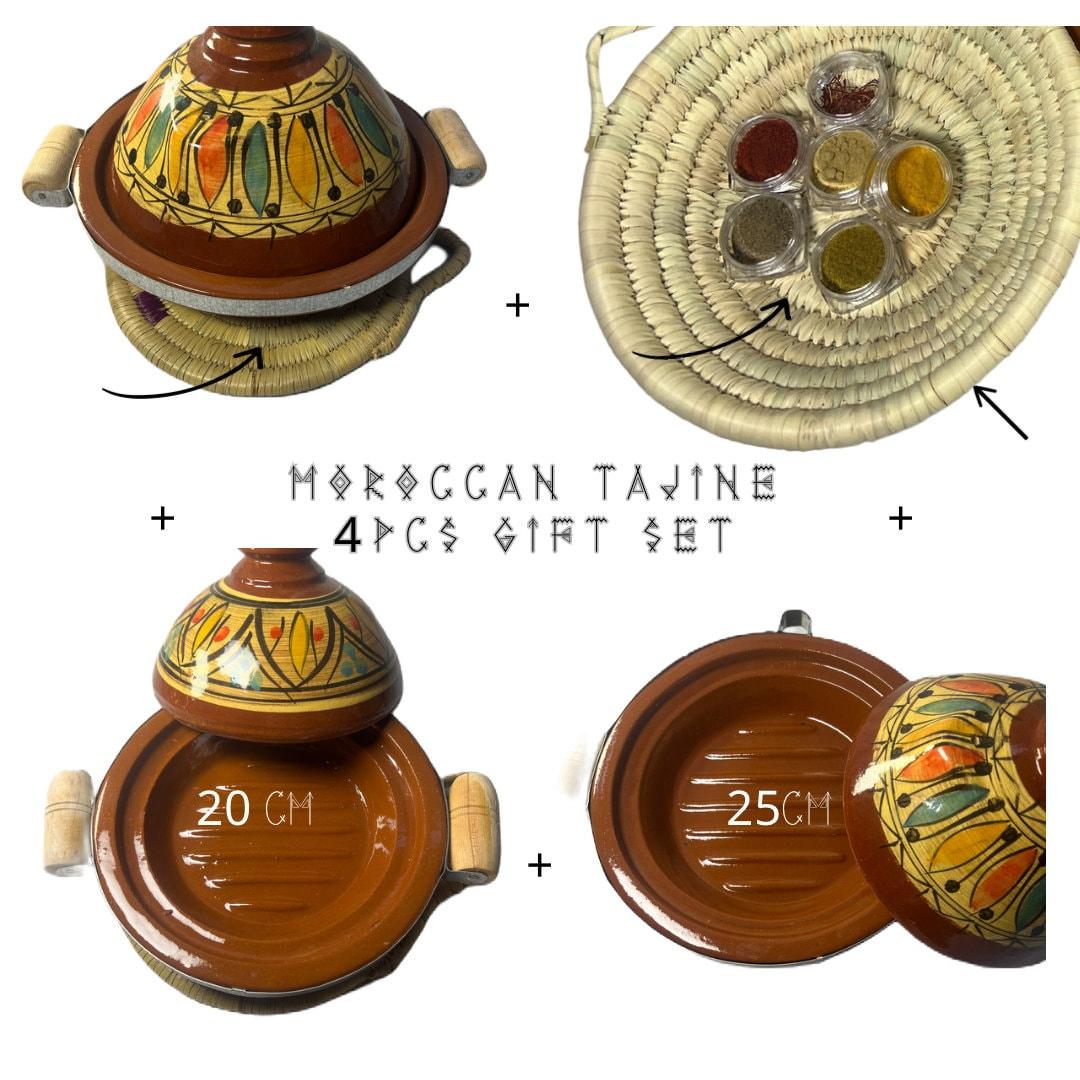 Tagine Gift Set with two Tajines, Herbs, Personalised Recipe card and handwoven basket