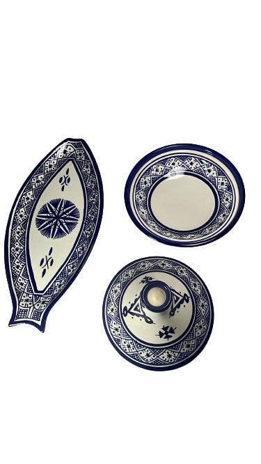 Amazighrose Fes-style Tajine serving set Blue 2pcs - Amazighrose