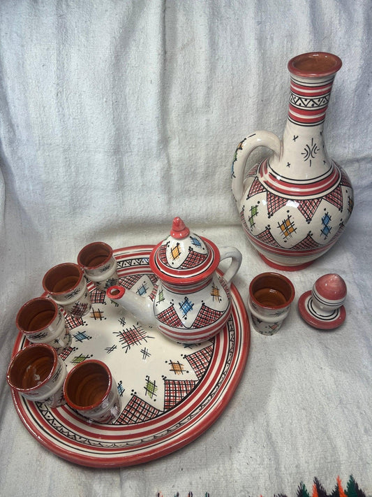 Tea-set with Carafe Red Fes-style - Amazighrose