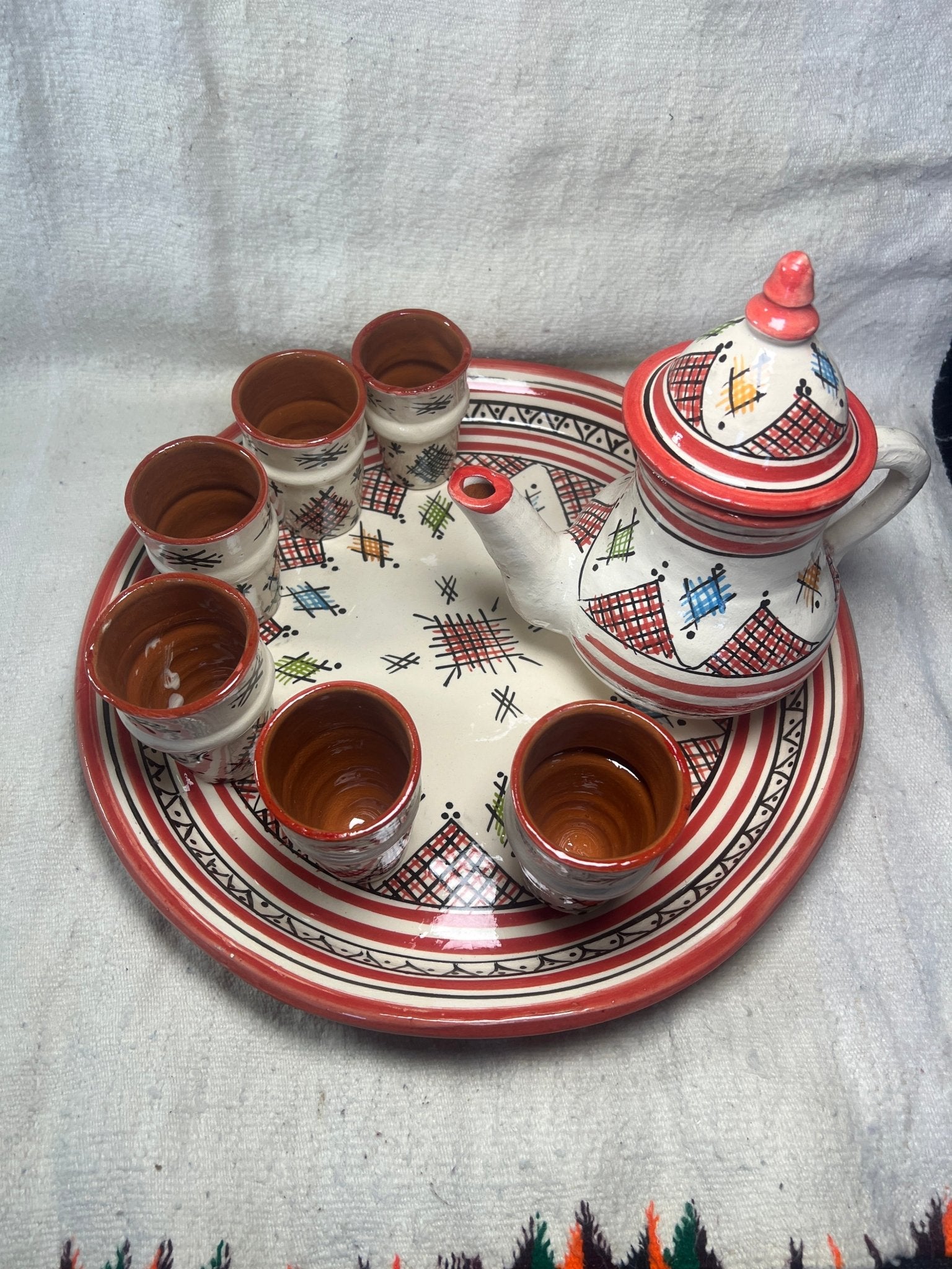 Tea-set with Carafe Red Fes-style - Amazighrose