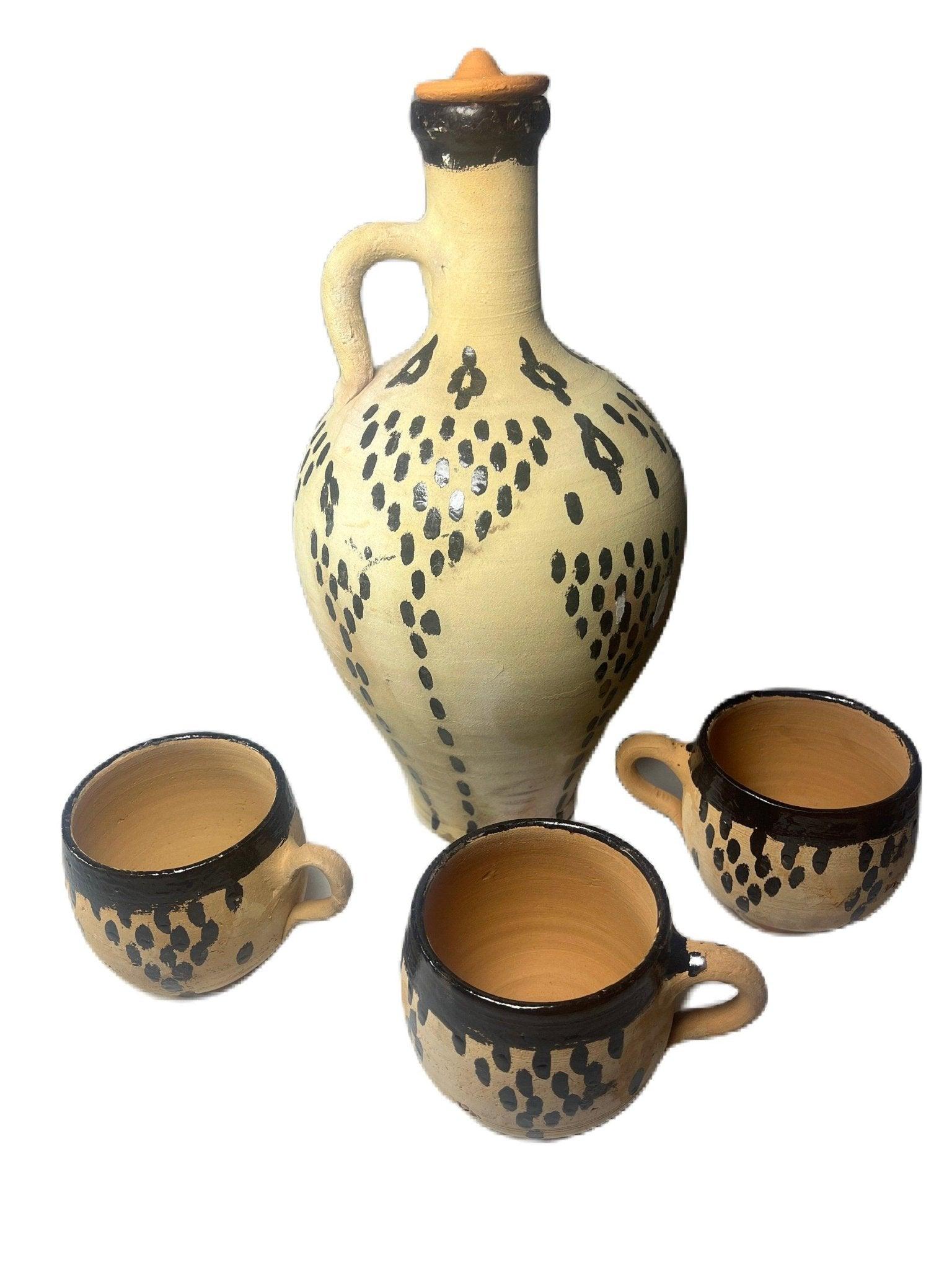 Handmade Berber clay carafe and terracotta cups - Amazighrose