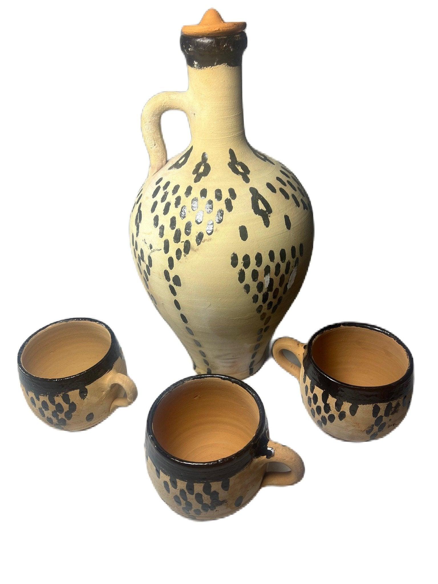 Handmade Berber clay carafe and terracotta cups - Amazighrose